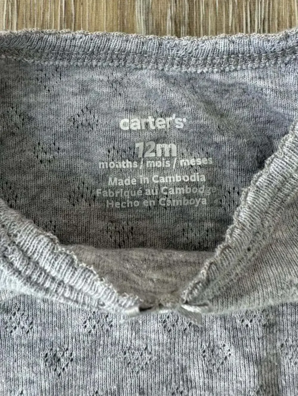 Carter's Baby Girl Gray Pointelle Long Sleeve Bodysuit 12M
